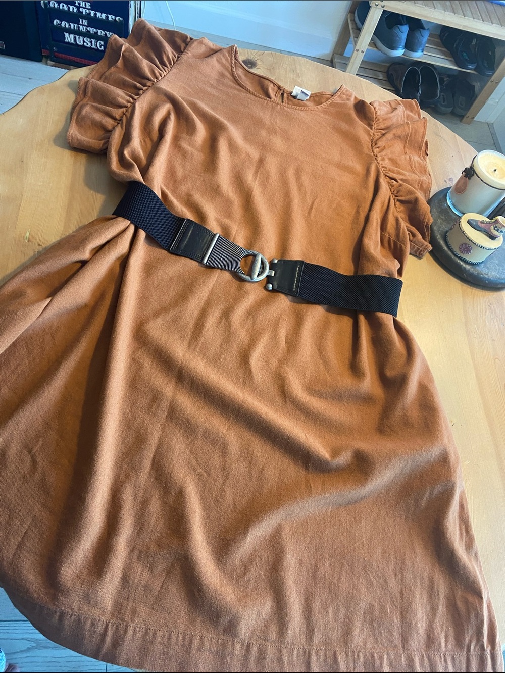 Rust Brown Linen Ruffle Sleeve Shift Dress A New Day